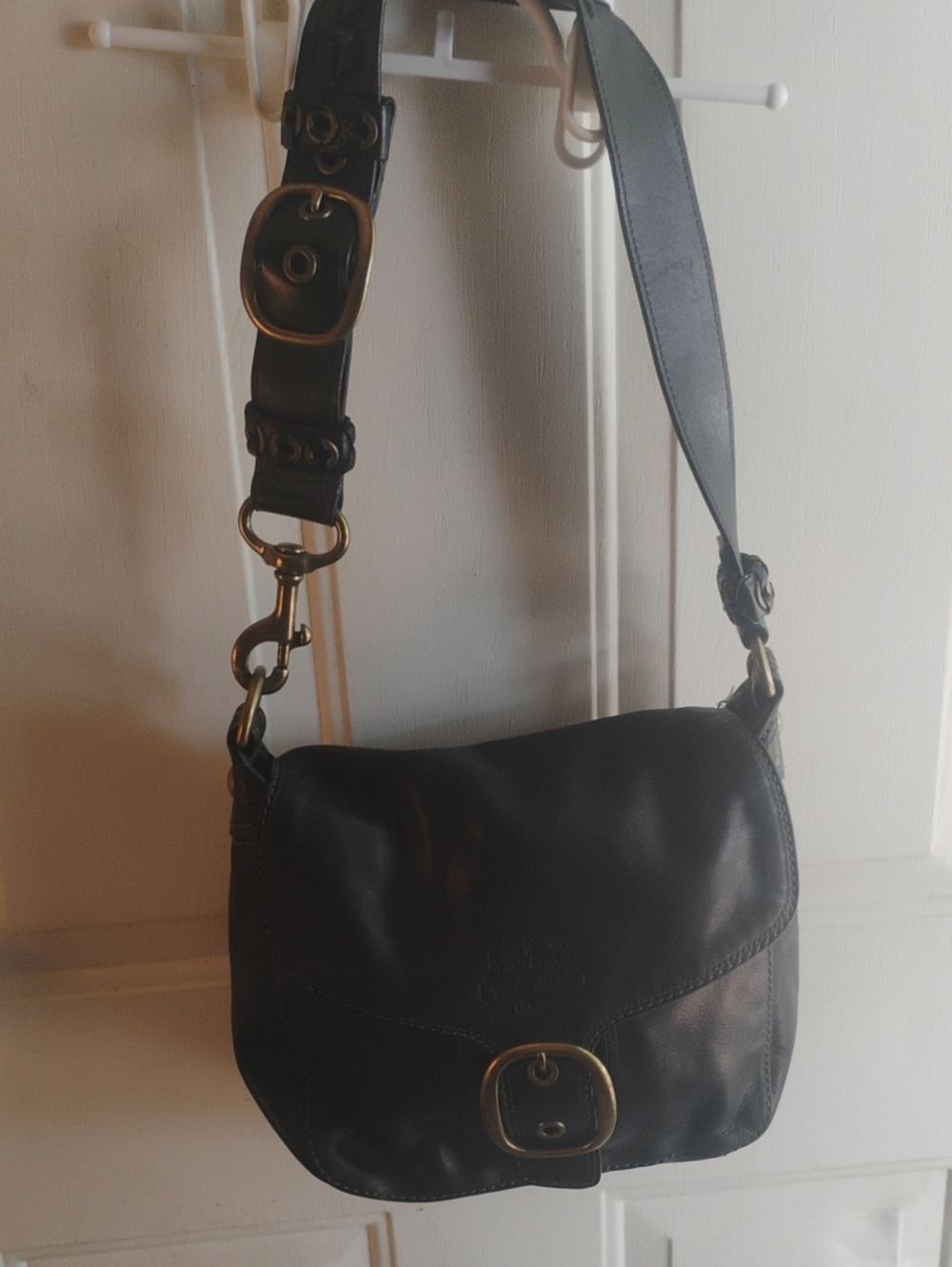 Coach Black Leather Buckle Crossbody Satchel